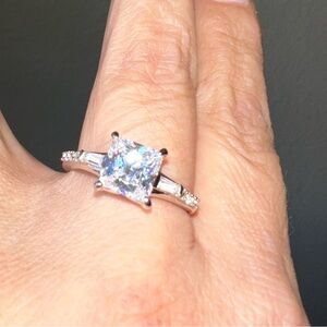 Princess cut with baguettes 1.5 carat lab diamond engagement style ring size 11